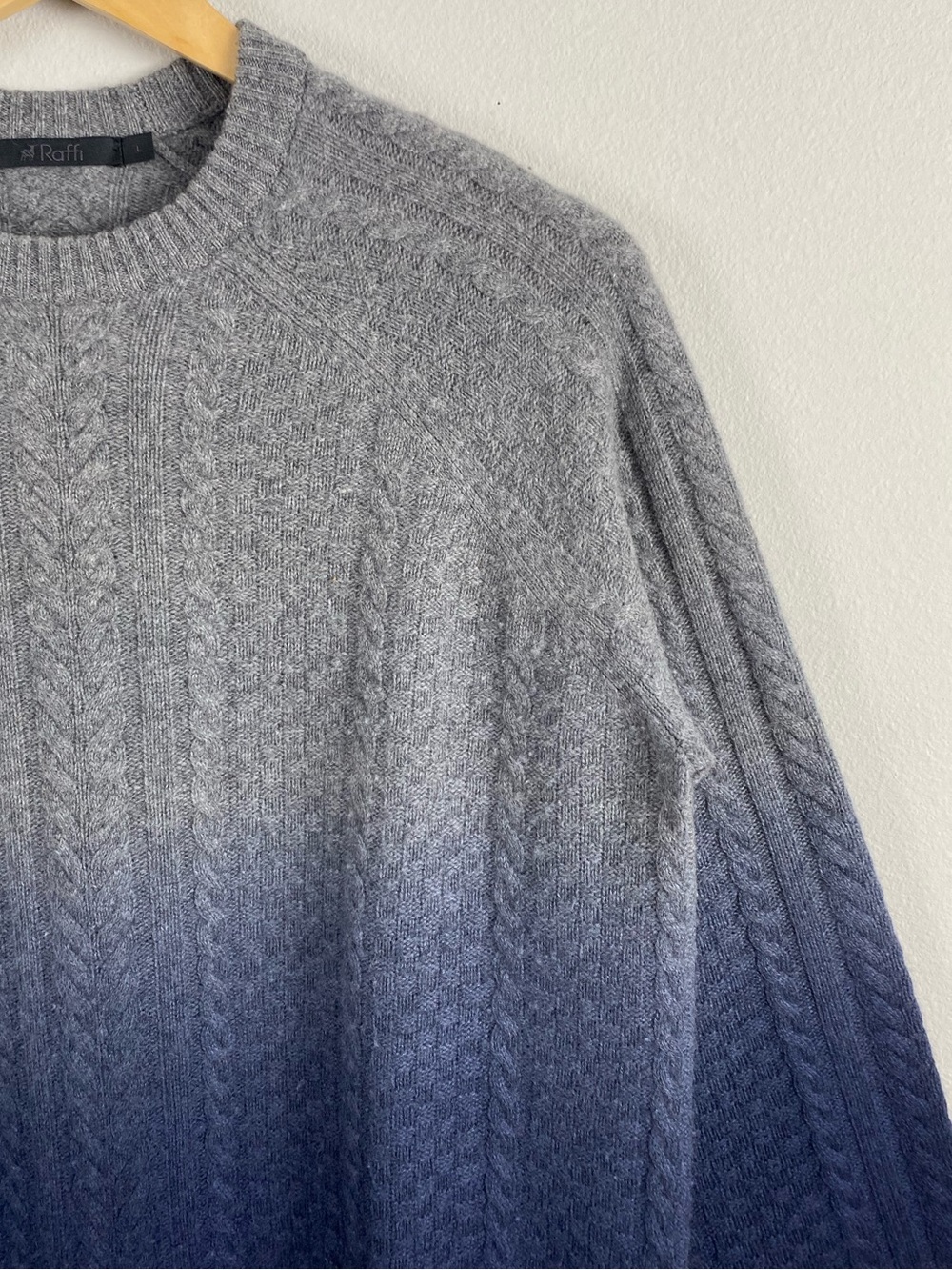 Raffi Cashmere Ombré/Gradient Multi Cable Knit Long Sleeve Crewneck Sweater - Picture 10 of 16